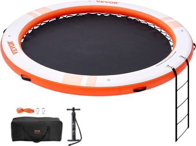 Vevor Inflatable Floating Dock 10' Dia. Non-Slip Platform with 8' Trampoline Mesh Pool and Detachable Ladder New