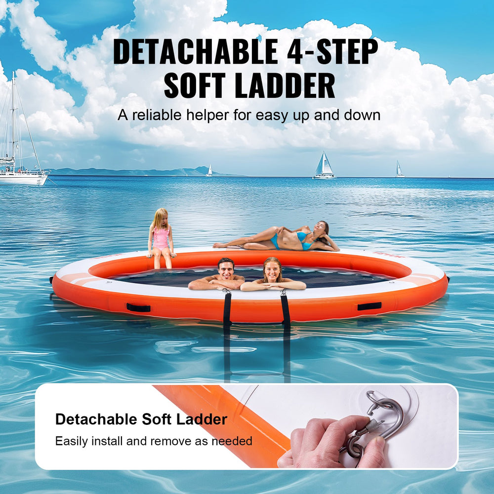 Vevor Inflatable Floating Dock 8' Dia. Non-Slip Platform with 5' Trampoline Mesh Pool and Detachable Ladder New