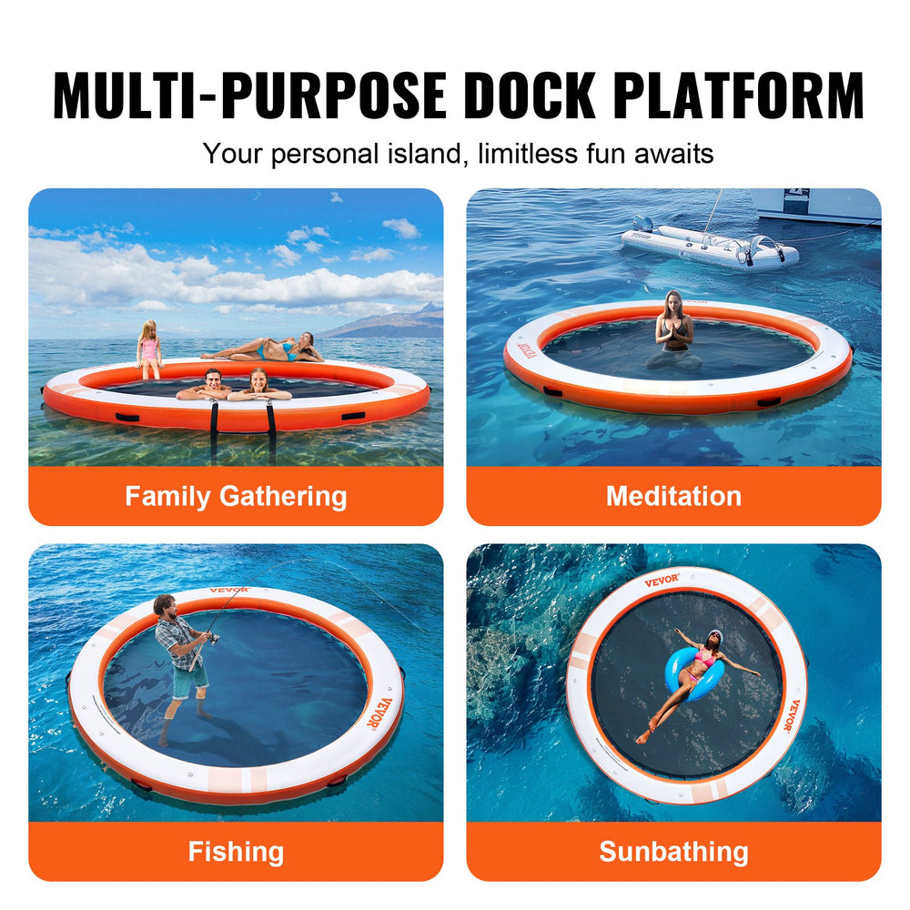 Vevor Inflatable Floating Dock 8' Dia. Non-Slip Platform with 5' Trampoline Mesh Pool and Detachable Ladder New