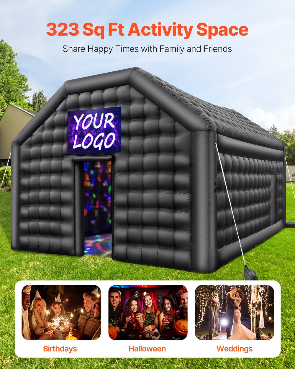 Vevor Inflatable Nightclub 19.7' x 16.4' x 12' Blow-Up Party Tent 323 Sq Ft Waterproof 680W Blower New