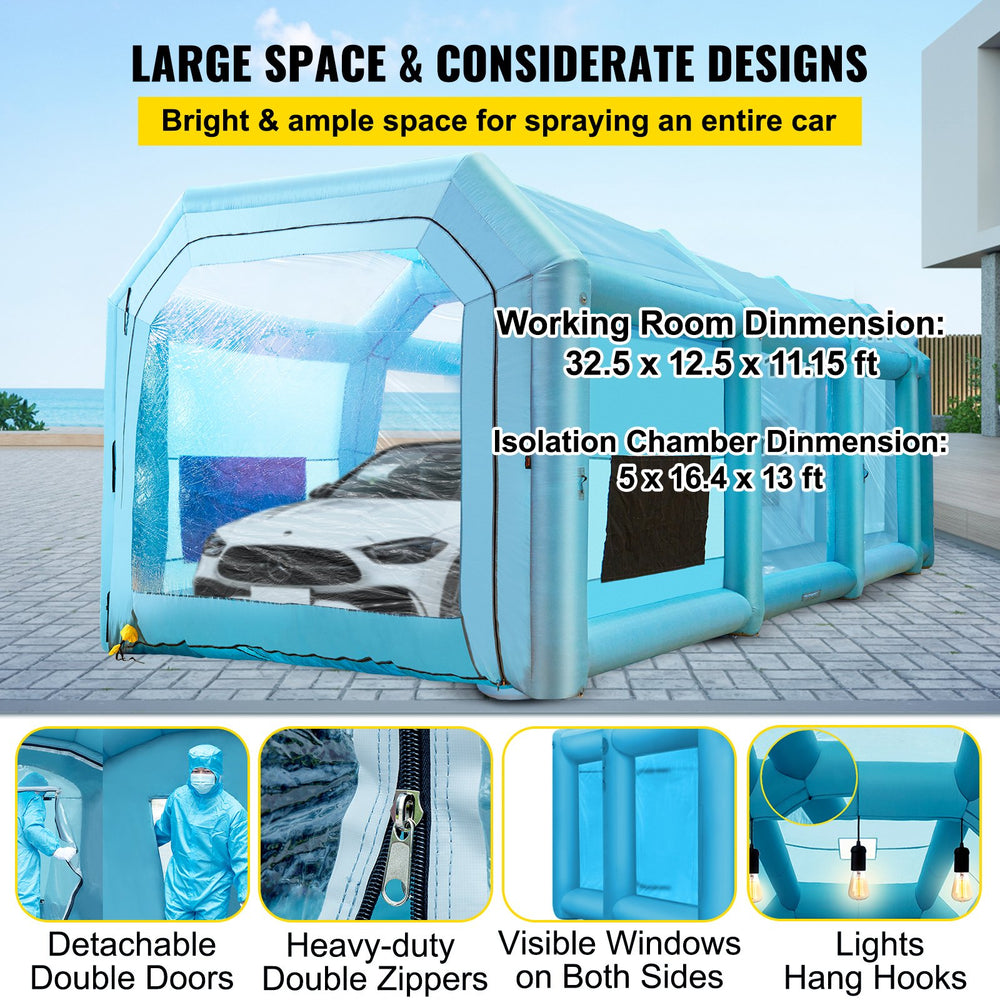 Vevor Inflatable Paint Booth 39.4' x 16.4' x 13.1' 1100W Inflation 950W Ventilation Blowers with Air Filtration System New