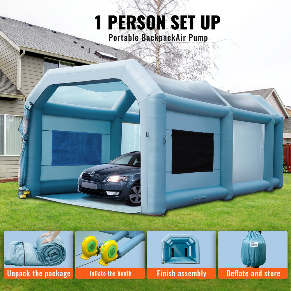 Vevor Inflatable Paint Booth 26' x 14.7' x 10.8' Spray Tent 950W 750W Blowers Air Filter System New