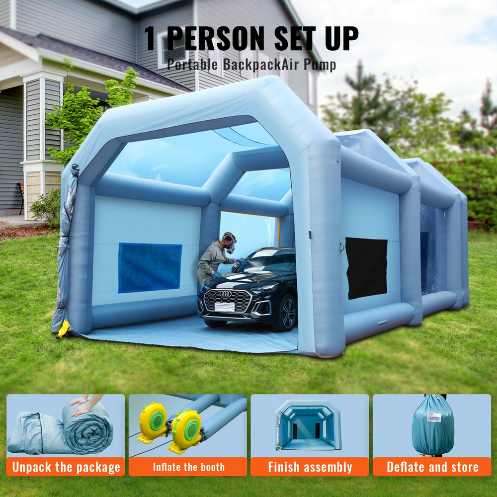 VEVOR Inflatable Paint Booth 33x20x13ft Inflatable Spray Booth High Powerful 950W 1100W Blowers Spray Booth Tent Car Paint Tent Air Filter System