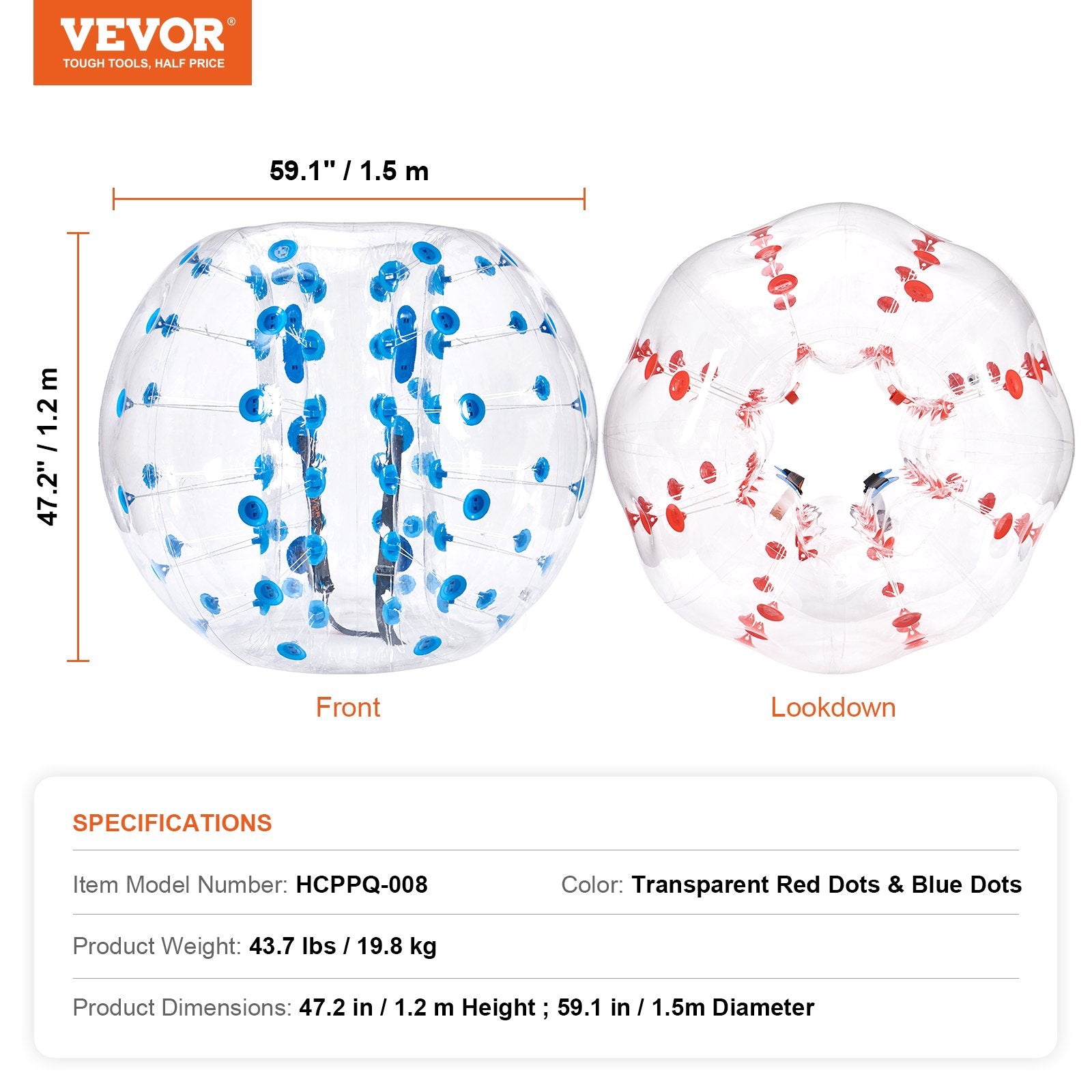 Vevor Inflatable Bumper Balls 5' Body Sumo Zorb Balls 2-