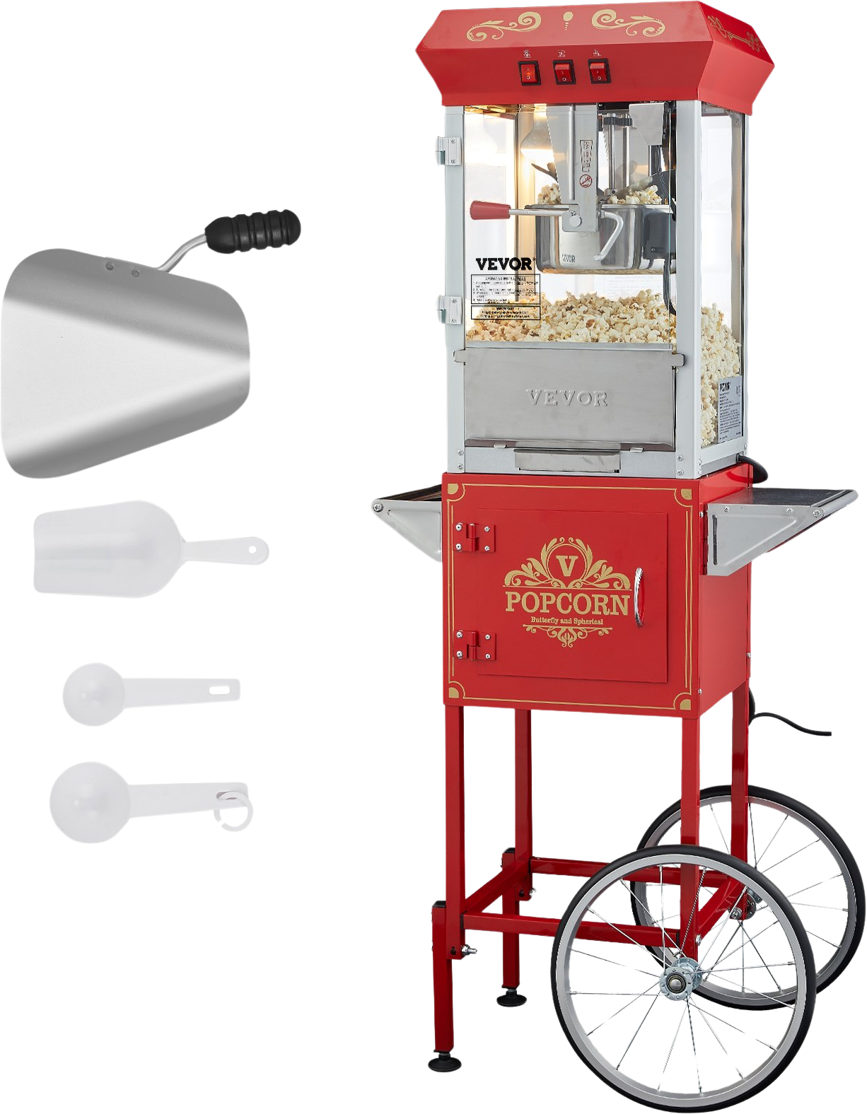 Vevor Popcorn Popper Machine 8 oz Kettle 850W Popcorn Maker with Cart 48 Cups New