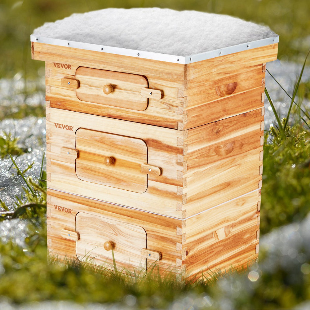 Vevor Bee Hive 30 Frame Kit Beeswax Coated Cedar Wood 2 Deep and 1 Medium Size Boxes New