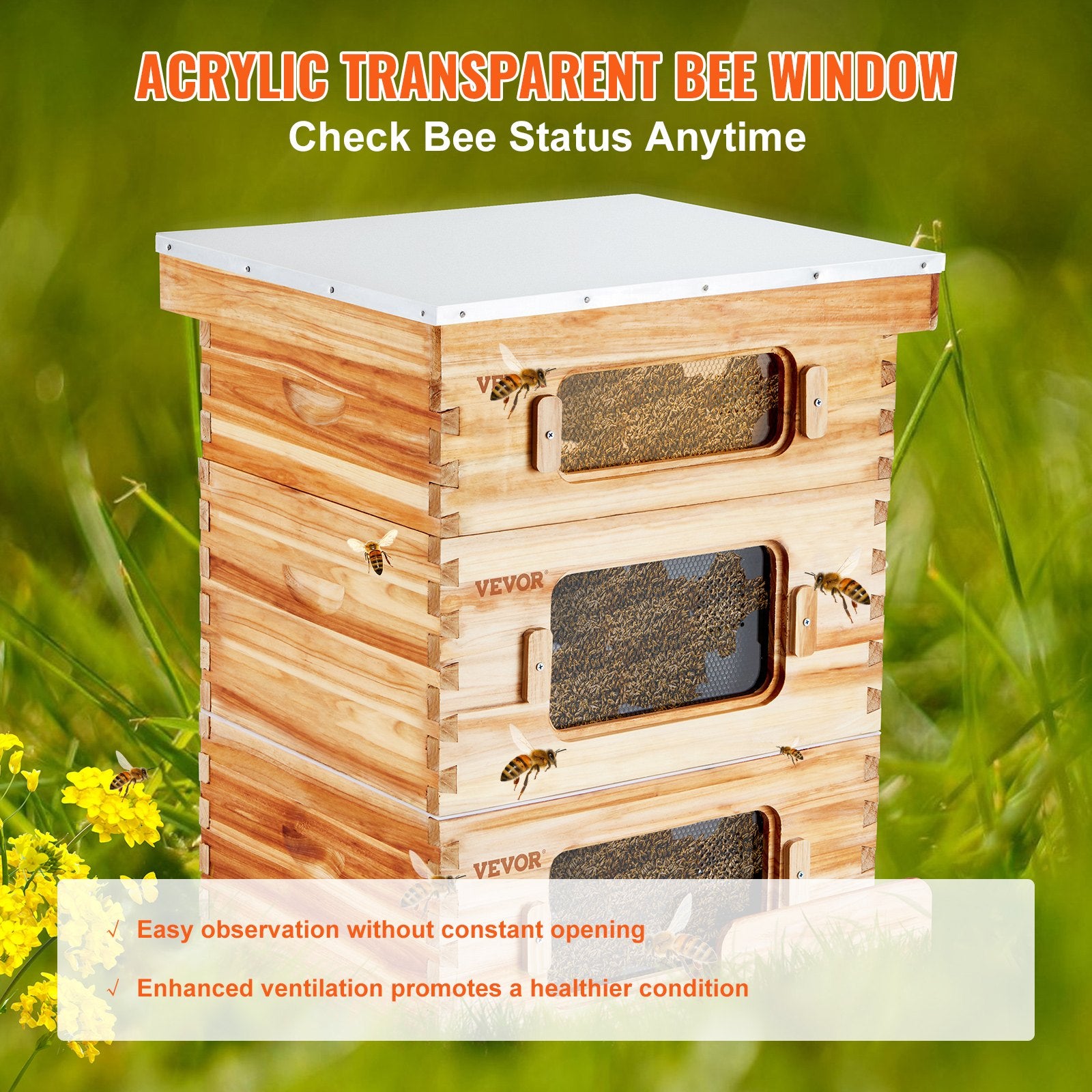 Vevor Bee Hive 30 Frame Kit Beeswax Coated Cedar Wood 2 Deep