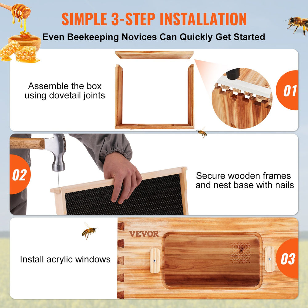 Vevor Bee Hive 30 Frame Kit Beeswax Coated Cedar Wood 2 Deep and 1 Medium Size Boxes New