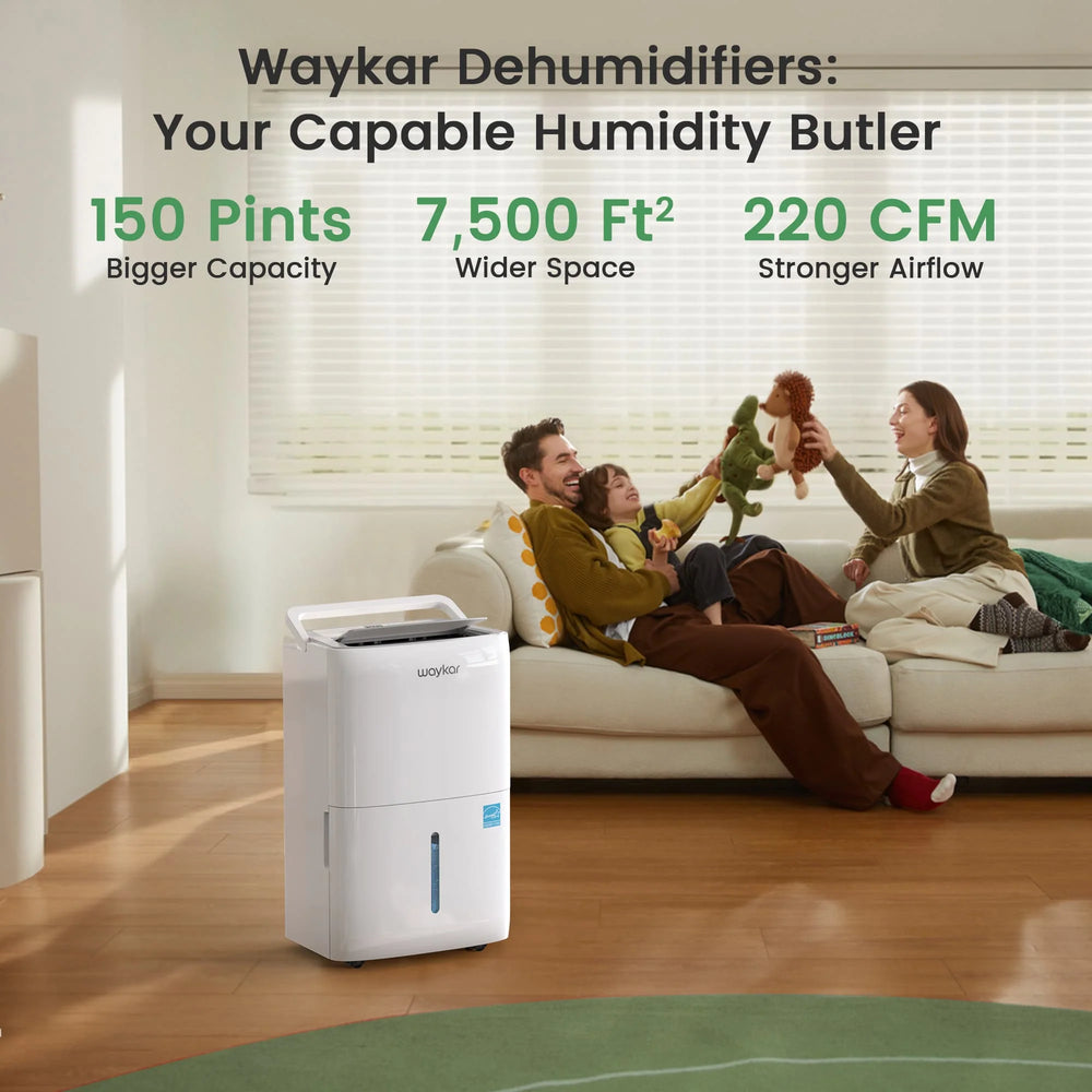 Waykar Dehumidifier 150 Pints with Colored Humidistat Pump Auto Swing Energy Star New