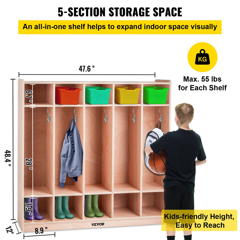 Vevor 5-Section Preschool Cubby Lockers 48.4" Height Durable New