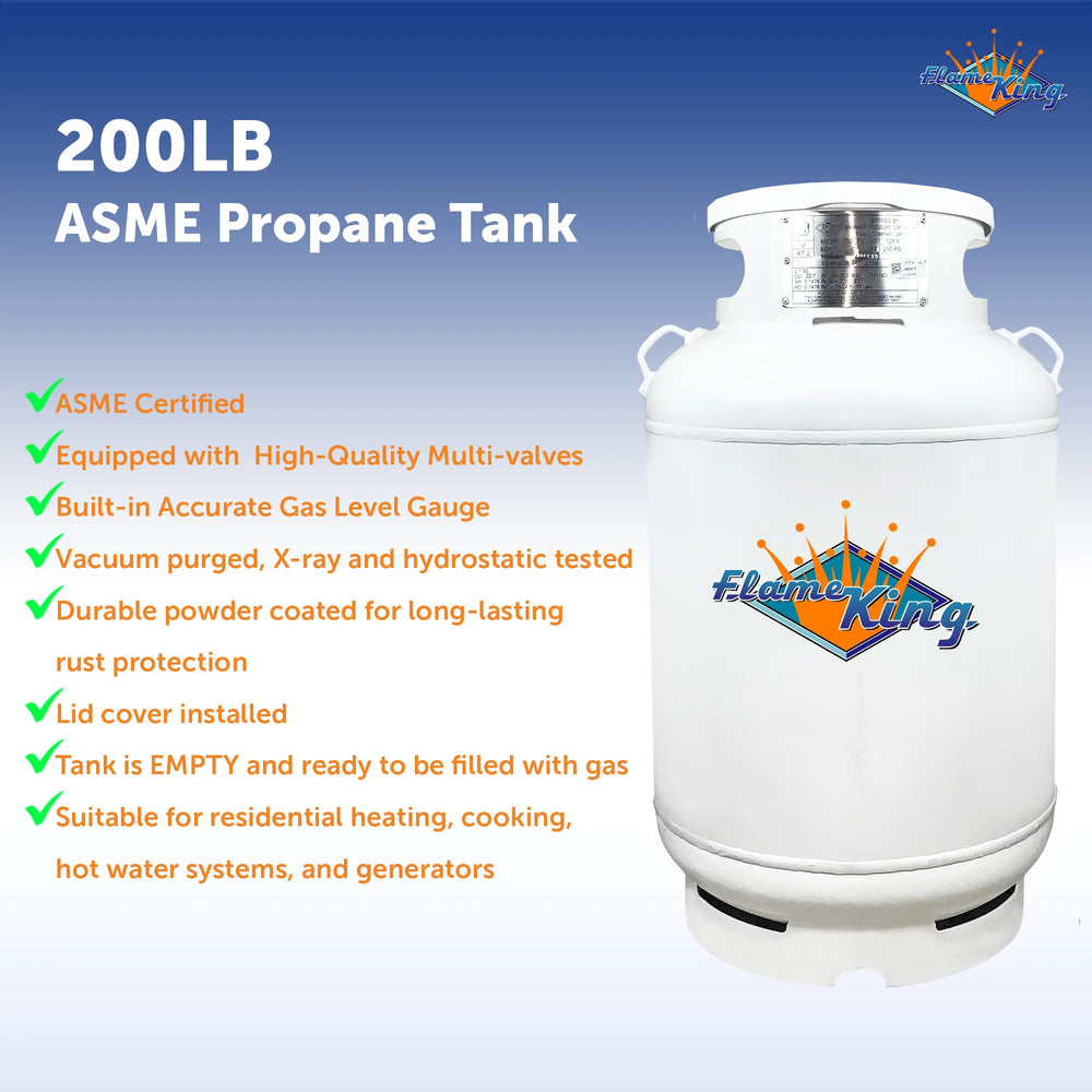 Flame King Propane Tank 200 lbs 50 Gal. ASME with Valves Gauge and Lid New