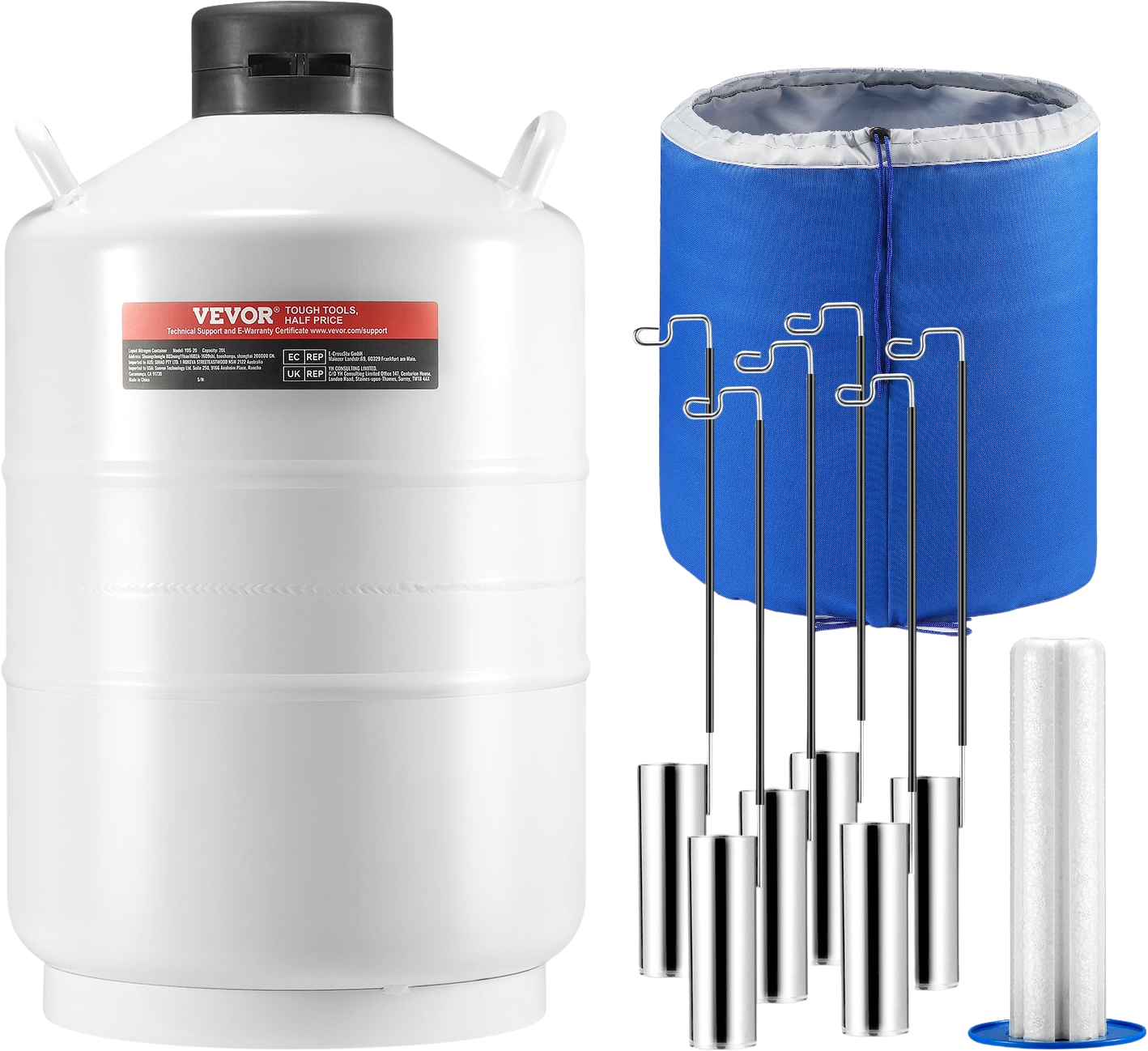 Vevor Liquid Nitrogen Tank 5.28 Gal Aluminum Alloy LN2 Container Dewar 6-Canisters and Protective Cover New