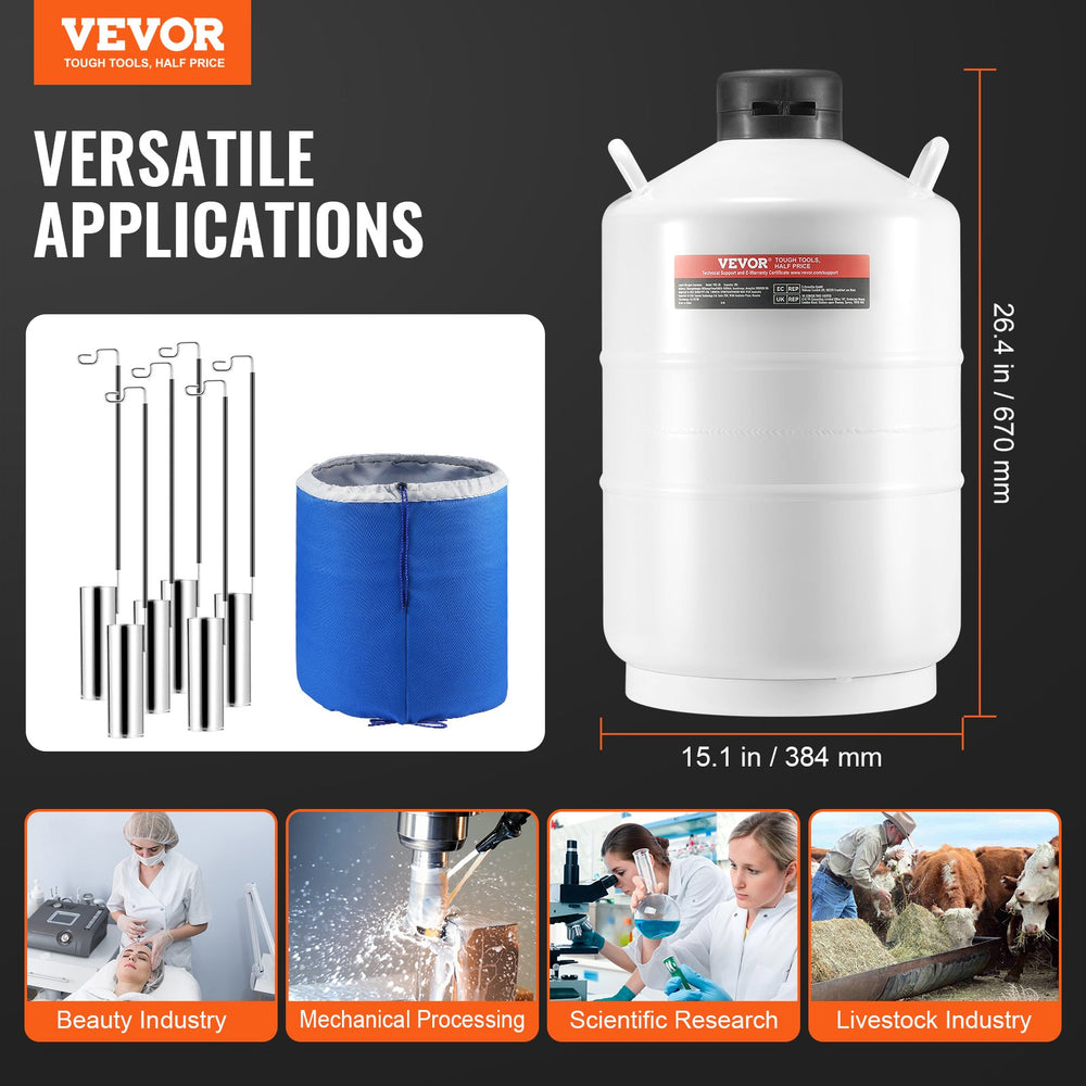 Vevor Liquid Nitrogen Tank 5.28 Gal Aluminum Alloy LN2 Container Dewar 6-Canisters and Protective Cover New