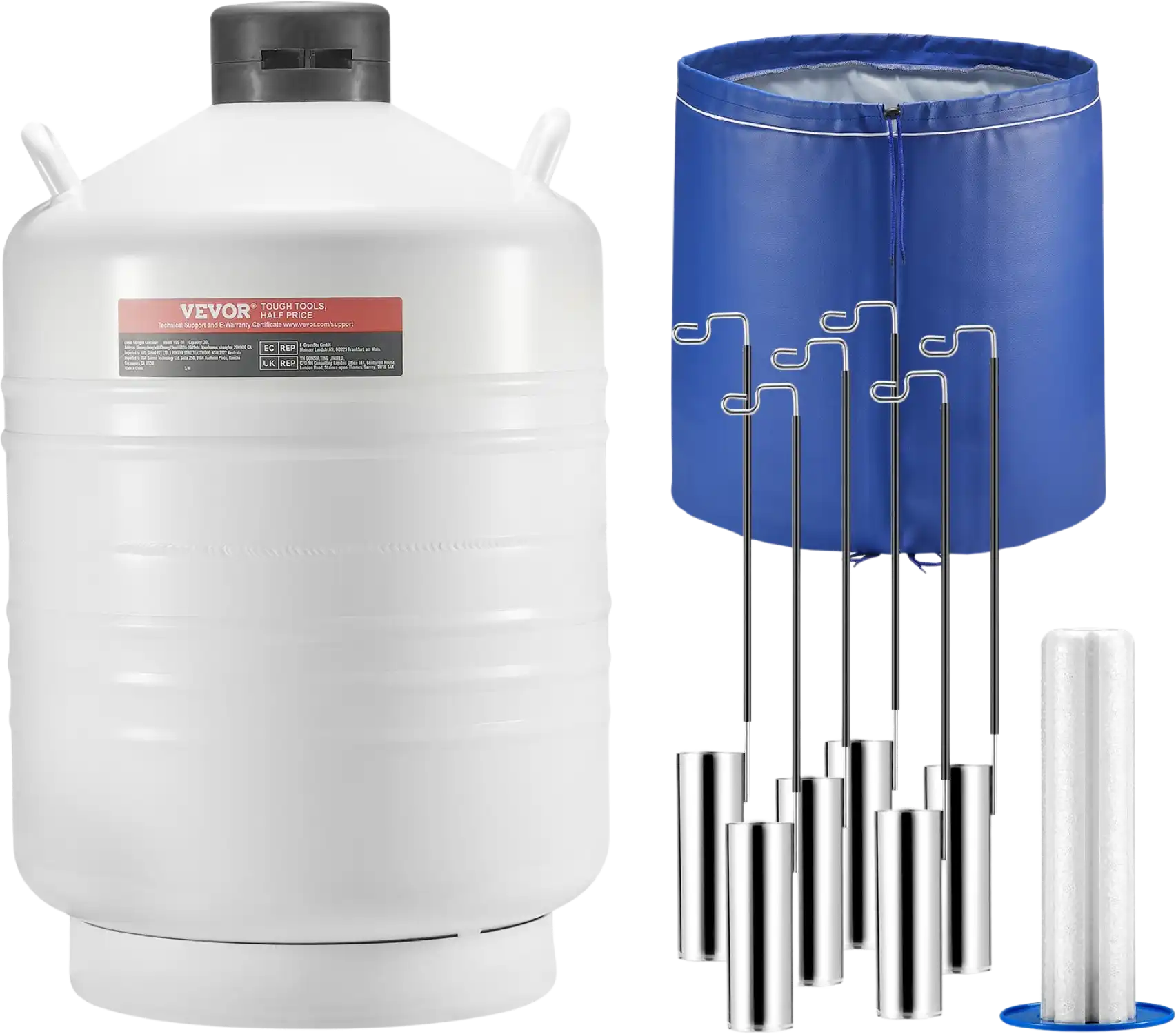 Vevor Liquid Nitrogen Tank 7.93 Gal Aluminum Alloy LN2 Container Dewar 6-Canisters and Protective Cover New