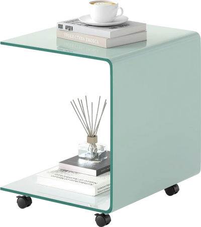 Costway C-Shaped Tempered Glass End Side Table with Shelf 47496636 New