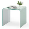 C-shaped end table made of tempered glass with a 2-tier shelf, ideal for versatile use as a side or coffee table.