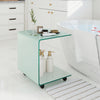 C-shaped end table with tempered glass, featuring a 2-tier shelf and lockable wheels for versatile use in any space.