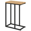 C-shaped end table with a natural wood top and sturdy black metal frame, ideal for living room or home office use.