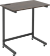 C-shaped end table in rustic brown with wheels, built-in phone slot, and spacious tabletop for versatile use.