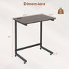 C-shaped end table with wheels in rustic brown, featuring a spacious top and built-in phone slot, ideal for bedside use.