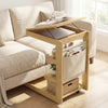 C-shaped End Table with Wheels and Adjustable Desktop for Sofa Couch Bedside-Natural - Gallery View 1 of 10