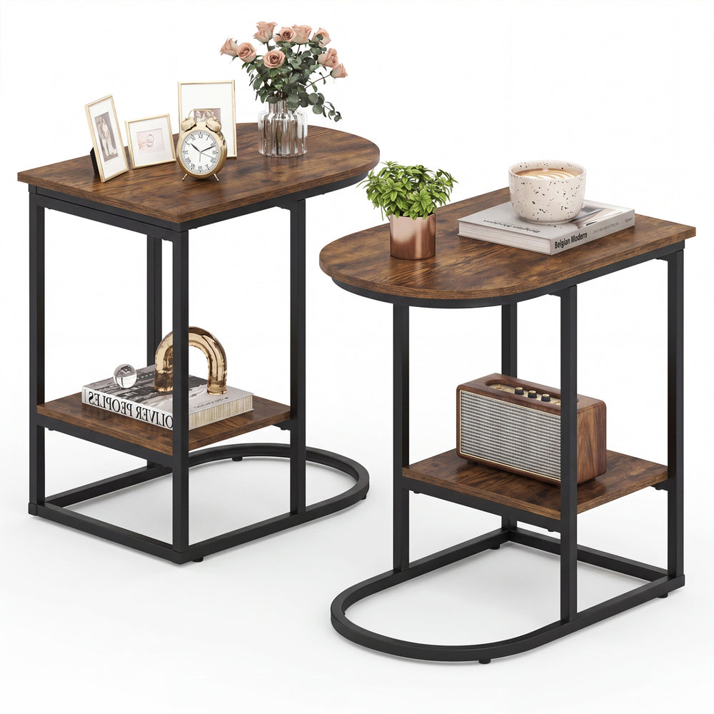 C-shaped modern side table with rounded corners and sturdy metal frame, featuring a faux marble top for elegant decor.