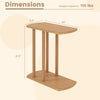 Narrow C-shaped teak wood side table with 2 tiers, showcasing dimensions of 20" x 9.5" x 21.5", perfect for.