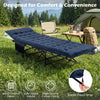 Camping cot with soft padded mat in navy, featuring a durable 600D Oxford fabric for comfortable outdoor sleeping.