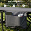 Side storage pouch on the gray camping cot holds drinks and snacks for convenient access while you relax outdoors.