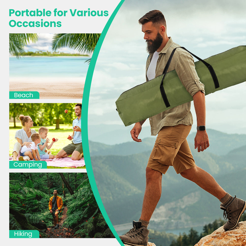 2-4 person instant pop-up camping tent with removable rainfly, showcasing portability for beach, camping, and hiking.