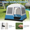 5-person camping tent with mesh windows, flexible fiberglass poles, and ground stakes for outdoor stability and.