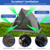 Pop-up camping tent with double-layer mesh windows and doors for ventilation, ideal for 2-3 people on hiking trips.
