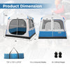 Dimensions of a 5-person camping tent with mesh windows, featuring waterproof fabric and included carrying bag for easy.