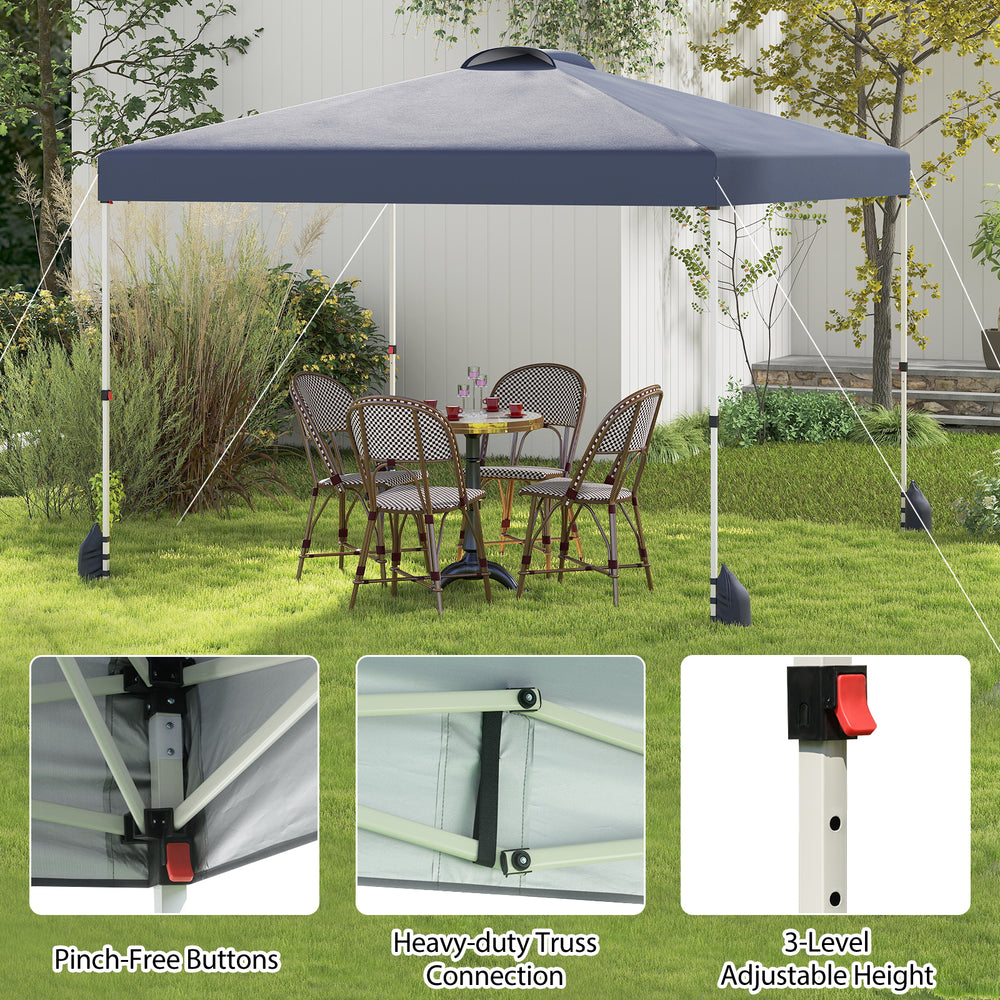 10x10 ft gray pop-up canopy tent with sidewall, featuring adjustable height and sturdy truss connections for outdoor.