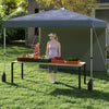Pop-up canopy tent with sidewall, gray color, set up for outdoor use with fruits on a table for market display.
