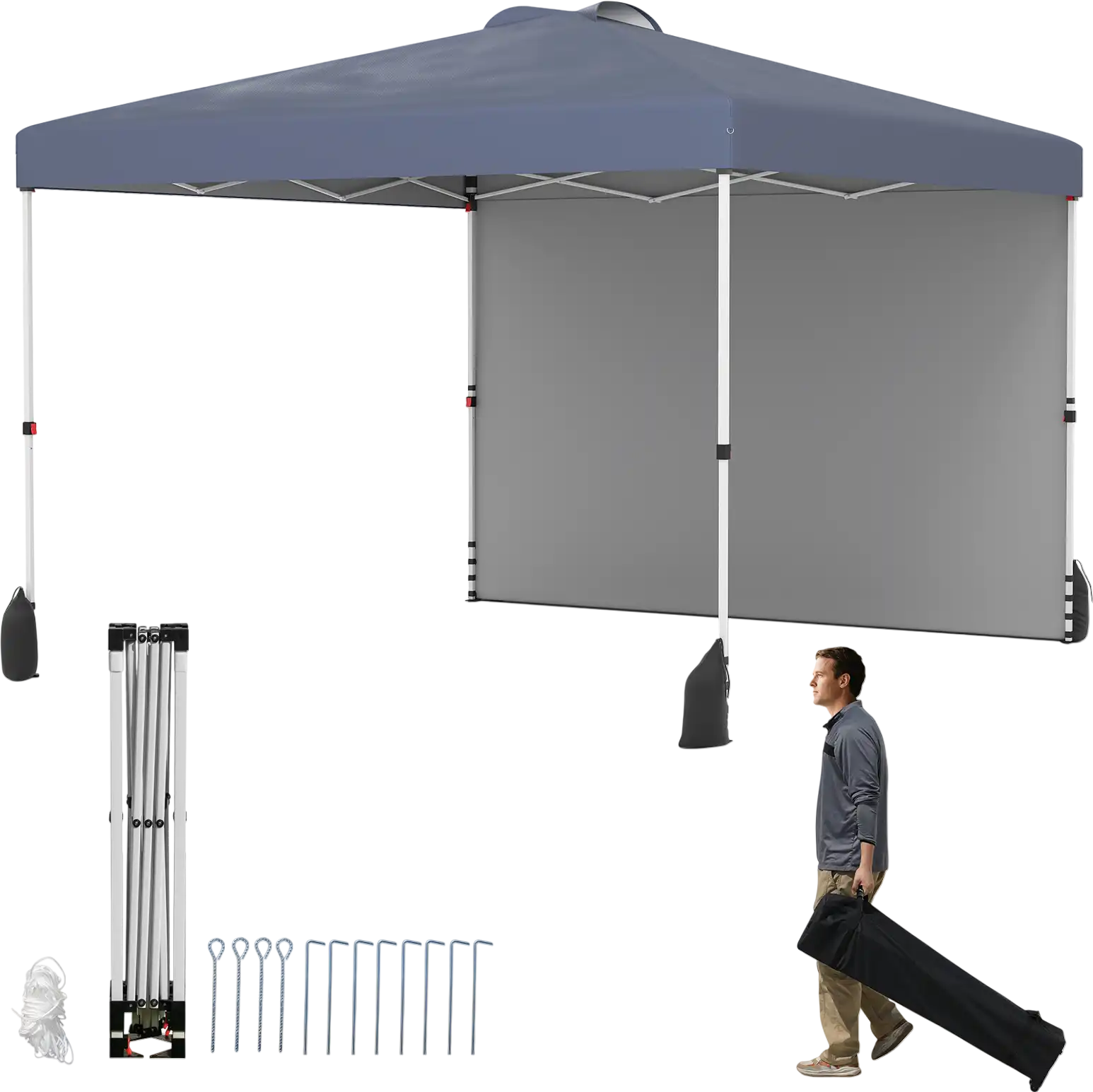 Costway 10' x 10' Pop-Up Canopy Tent w/ 1 Sidewall & Wheeled Bag 682514973 New