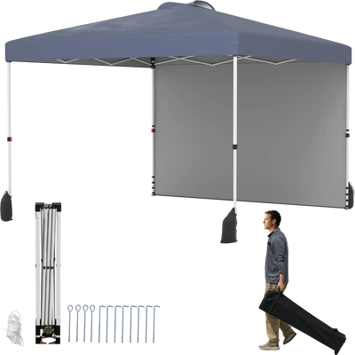 Costway 10' x 10' Pop-Up Canopy Tent w/ 1 Sidewall & Wheeled Bag 682514973 New