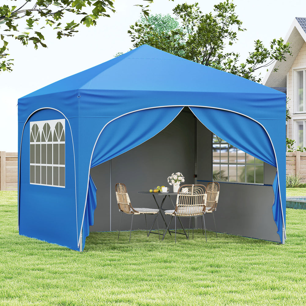 10 X 10 FT Pop up Canopy Tent with 4 Removable Sidewall-Blue - Gallery View 1 of 10