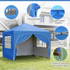 Blue 10 x 10 ft pop-up canopy tent with removable sidewalls, sturdy truss plates, ideal for outdoor events and picnics.