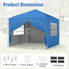 10x10 ft blue pop-up canopy tent with 4 removable sidewalls, ideal for outdoor events and providing UPF50+ sun.