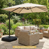 Cantilever offset umbrella base with wheels, featuring a reinforced HDPE structure for stability in outdoor settings.