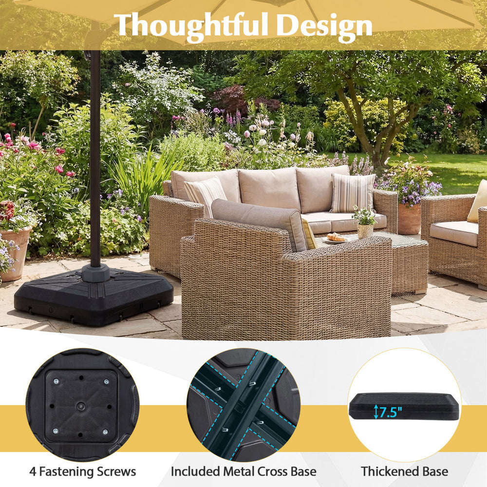 Cantilever offset umbrella base with wheels, featuring a thickened 7.5" base for stability, ideal for patios and.