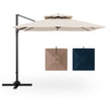 9.5 feet cantilever patio umbrella in beige with 360° rotation, featuring a sturdy aluminum pole and vented top for.