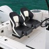Captain bucket seats in black with waterproof PVC leather, featuring ergonomic design and flip-up bolster for boating.