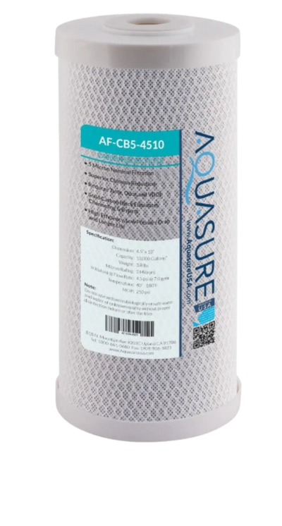 Aquasure AF-CB5-4510 Fortitude V Series 10 Inch High Flow 5 Micron Carbon Block Filter New