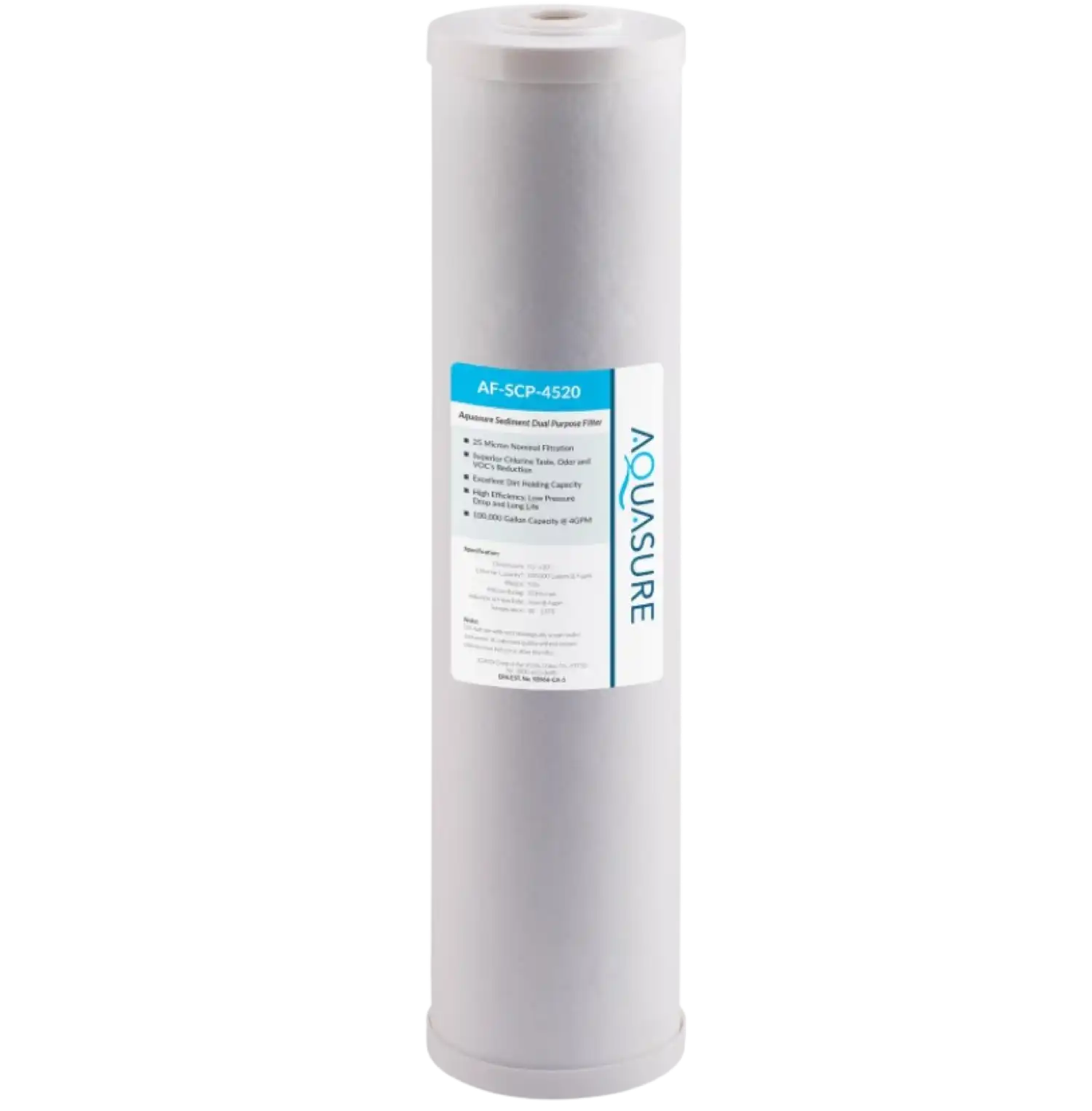 Aquasure AF-SCP-4520 Fortitude V Series 20 Inch High Capacity 25 Micron Sediment and Carbon Dual Purpose Carbon Filter New