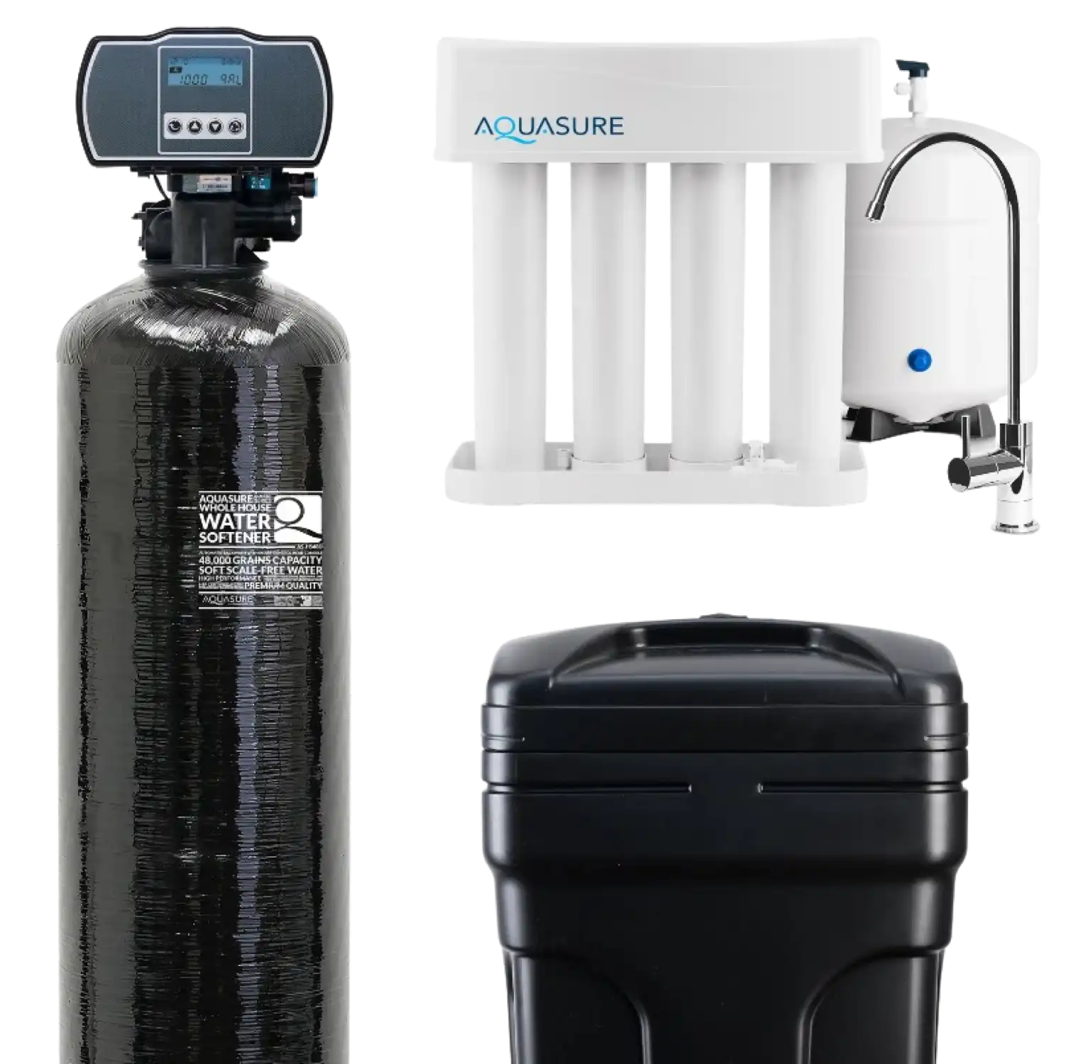 Aquasure AS-PR75HS48D 48,000 Grain Whole House Water Softener and Reverse Osmosis Drinking Water Filter Bundle New