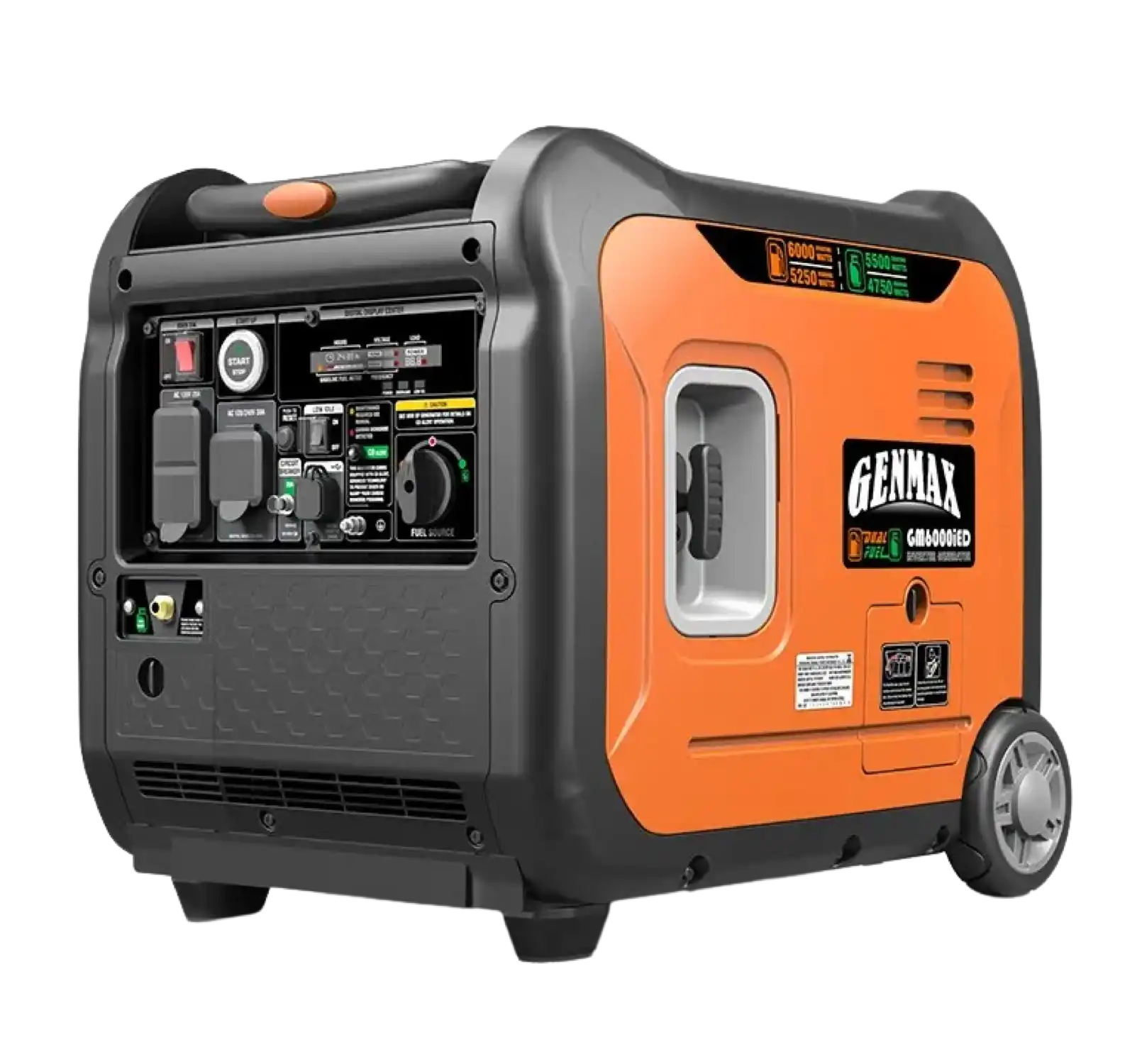 GENMAX GM6000iED 30 Amp 5250W/6000W Remote Start Dual Fuel Inverter Generator with CO Detect Scratch and Dent
