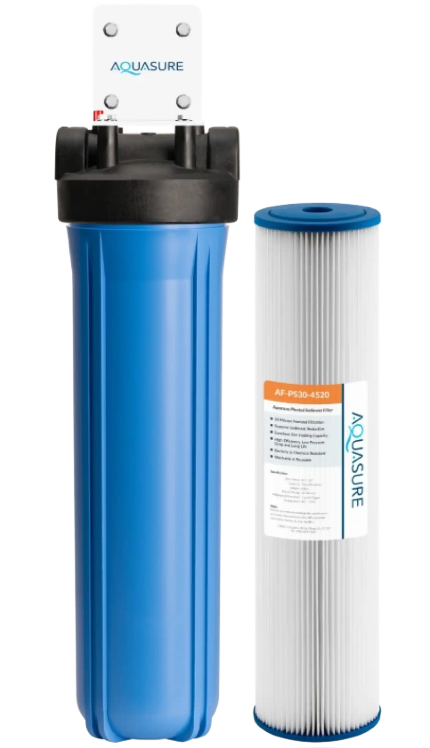 Aquasure AS-F120PS Fortitude V Series 20 Inch High Flow Whole House Pleated Sediment Water Filter 30 Micron New