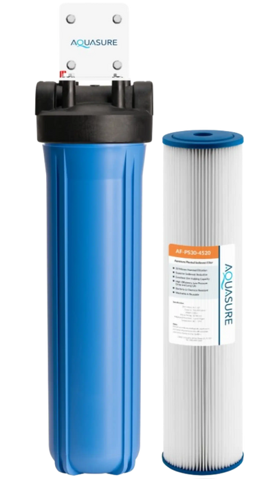 Aquasure AS-F120PS Fortitude V Series 20 Inch High Flow Whole House Pleated Sediment Water Filter 30 Micron New